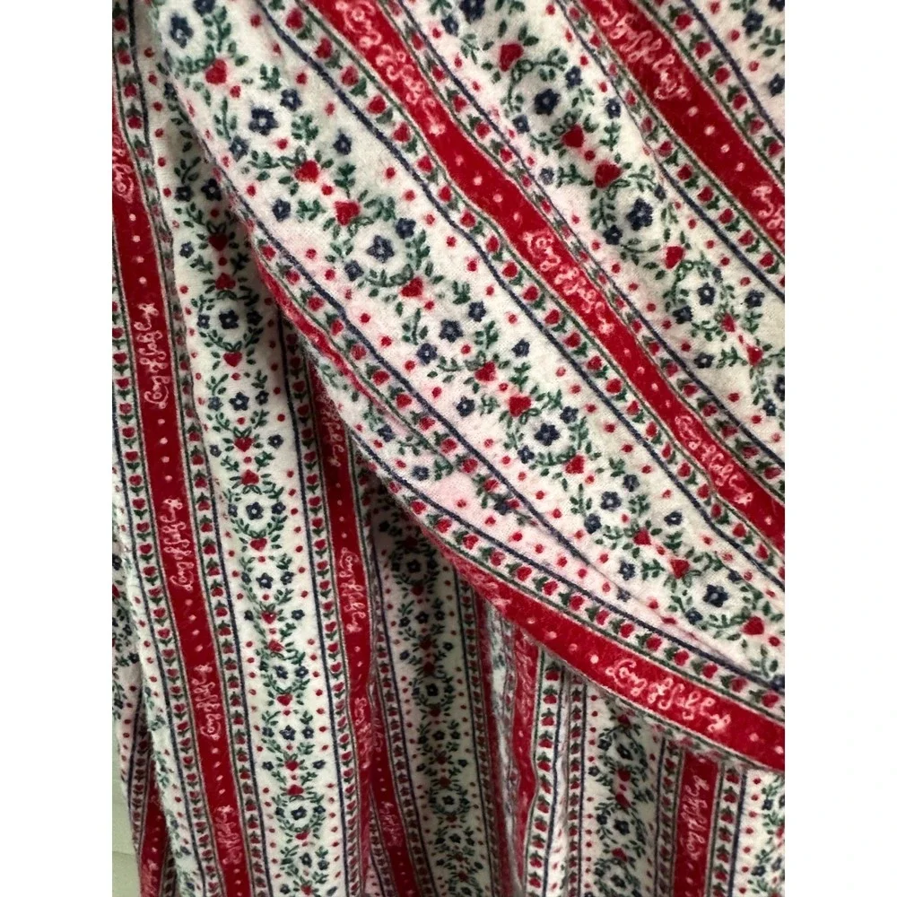 Lanz of Salzburg Size L Red Striped Floral Eyelet Lace Trim Flannel Nightgown
